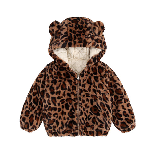 Girls' Autumn/Winter 2025 New Arrival: Stylish Furry Sweater with Cotton Padded Design for Baby Girls—Children's Leopard-Print Warm Winter Outfit