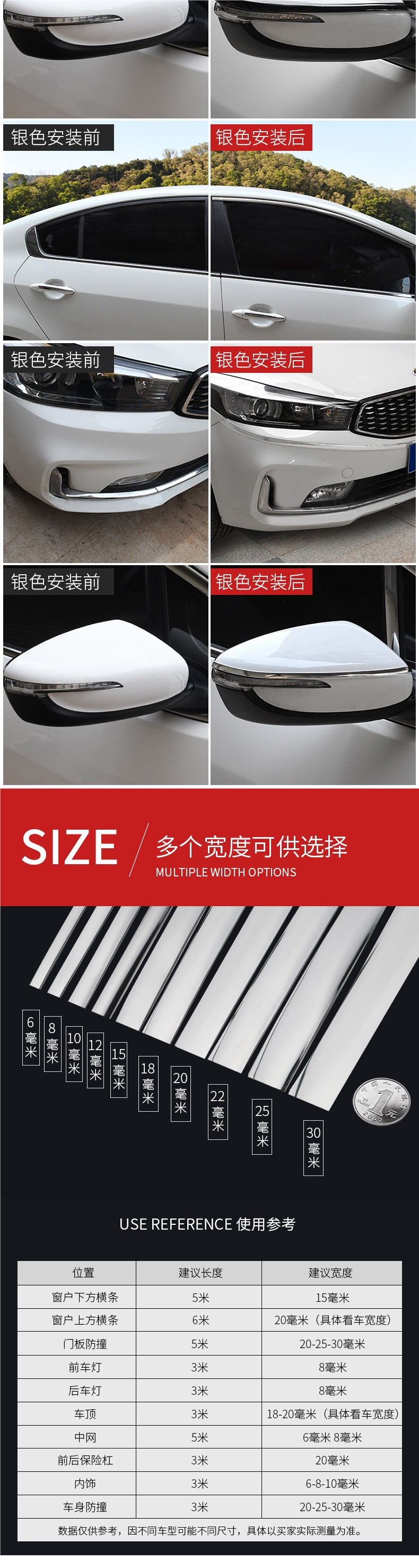 Car window trim strip, chrome-plated decorative window trim suitable for 10th generation Accord, Buick Excelle, Sagitar