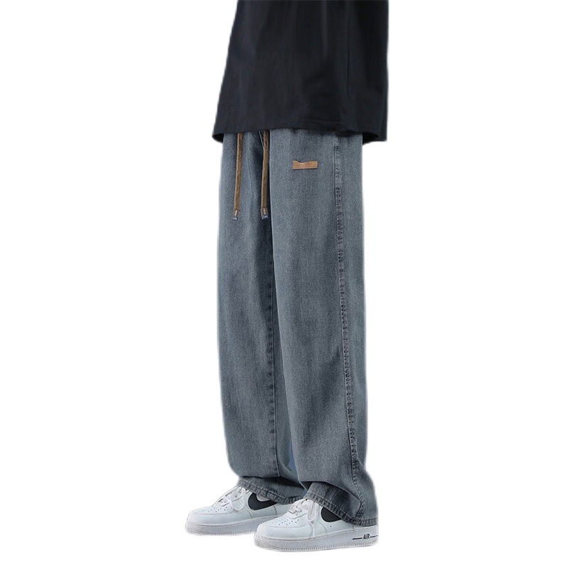 Pantalones vaqueros de mezclilla para hombre 2025, estilo primavera y otoño, pantalones de pierna ancha rectos y holgados de verano, pantalones de marca a la moda para hombre