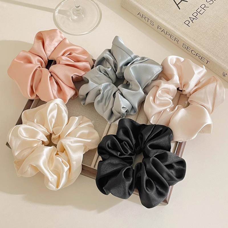 Gran tamaño satén flojo color sólido anillo de cabello de intestino grande temperamento francés femenino bajo cabello de cabello cuerdas de cabello banda de goma