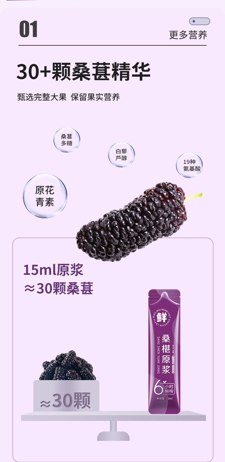 Mulberry Juice Concentrate Sang Shen Yuan Jiang 150mL Plant Drink 10 Stick Pack Box in use
