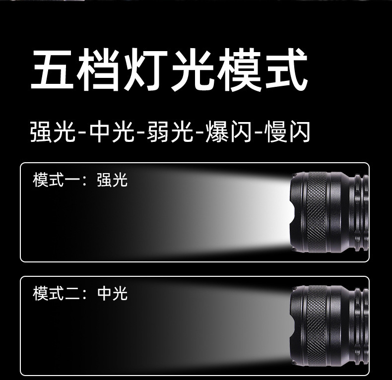 Strong Light Flashlight, Rechargeable, Ultra-Bright, Long-Range Flashlight, Portable, Multi-Functional Outdoor Led Light, Foreign Trade Wholesale