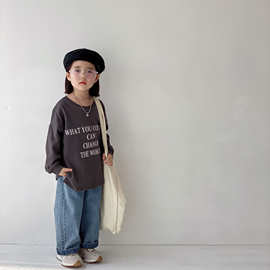 BOBOKIDS 2021秋冬新款童装日系男女童两色磨毛宽版T恤亲子装