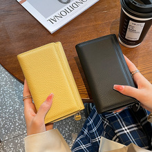 头层牛皮钱包女式中长款三折叠小众设计大容量真皮钱包手拿包跨境