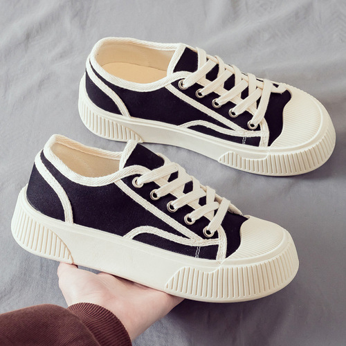 2024 spring and summer new canvas shoes women's thick-soled women's shoes casual sneakers platform shoes white shoes ins trend