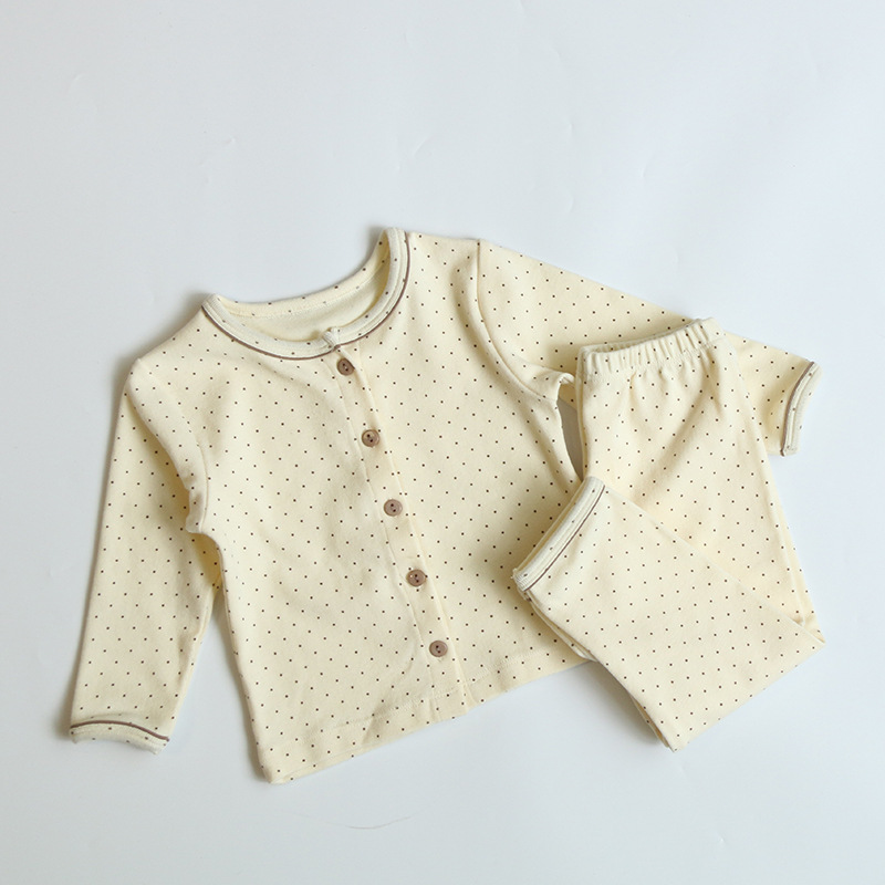Versión coreana de pijamas para niños y niñas, traje de servicio a domicilio para bebés, cárdigan, chaqueta de manga larga, camisa de fondo para niños, ropa de otoño, pantalones largos