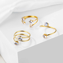 欧美跨境流行不锈钢镶钻戒指ins潮个性简约开口指环女式戒指饰品