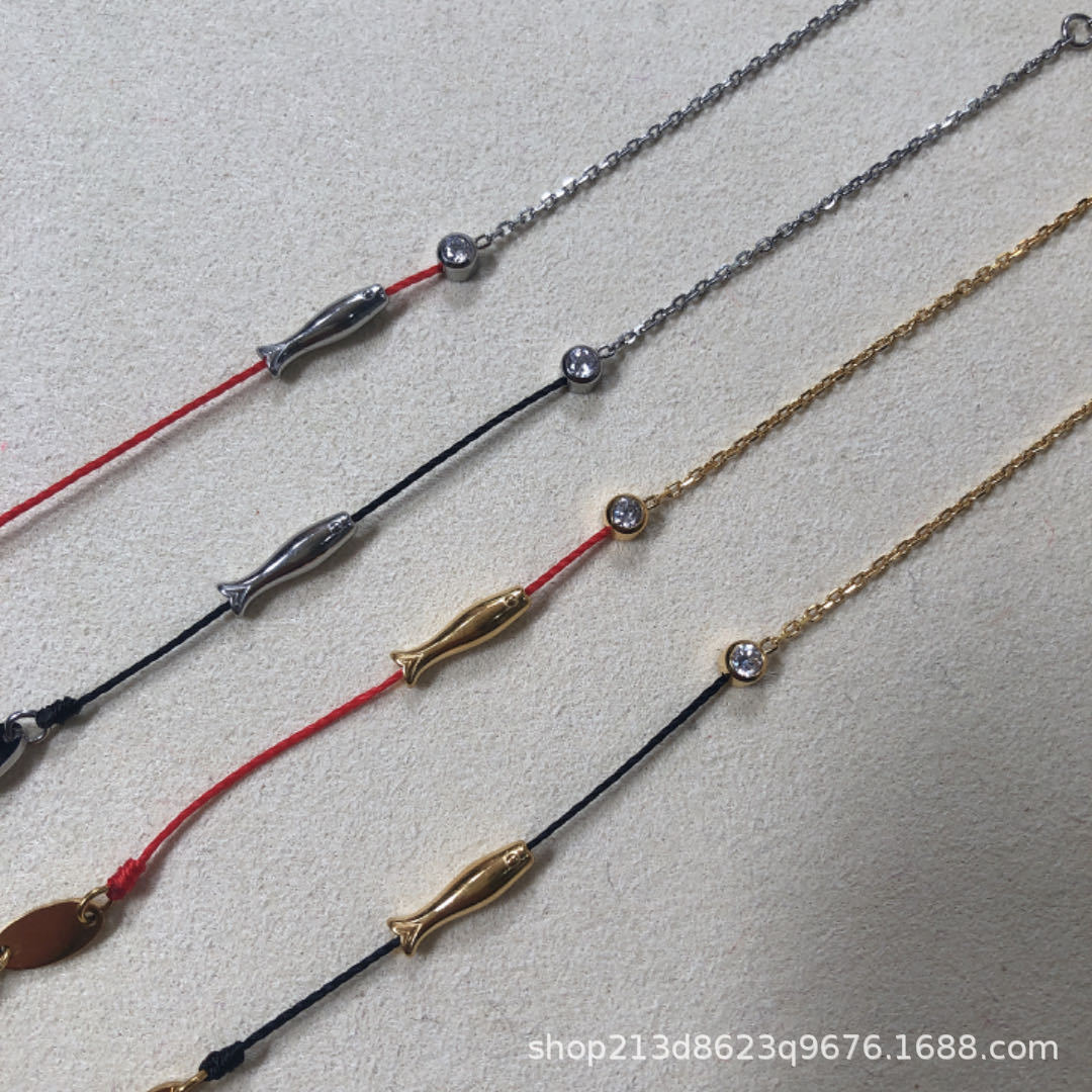 Good Luck on Landing, Koi Titanium Steel Non-Fading Small Fish Twist Bracelet for Men and Women, Half Rope and Half Chain, Hand-Woven