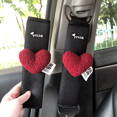 Internet Celebrity Mua Heart-Shaped Safety Belt Shoulder Pads, Ice Silk Plush Car Interior Accessories, Wholesale in Stock, Dropshipping Available