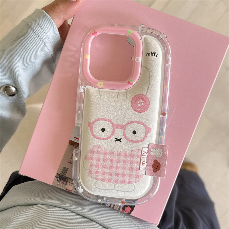 波点格纹戴眼镜兔子适用iPhone16苹果15ProMax/14/13手机壳少女心|undefined