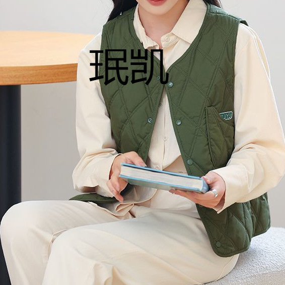 MK2024 가을과 겨울 새로운 일본 둥근 목 조끼는 가벼운 내부 착용 따뜻한 외부 장착 다이아몬드