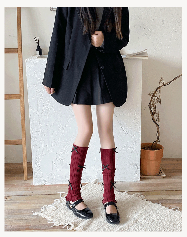 Beinstulpen, Stiefel, modische Baumwollsocken, Damensocken mit Schleife, gestapelte Socken im Lolita-Ballett-Stil, lange Röhrensocken für Mädchen, gestrickte Herbst- und Wintersocken_voghion.com