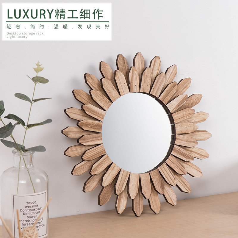 European-style Solid Wood Handmade Decorative Hanging Mirror Homestay Hotel Hallway Decorative Hanging Mirror Film and Television Shooting Props Creative Hanging Decoration
