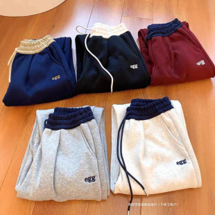 A Pair of New Winter Korean Style Egg Embroidered Letter Women's Velvet Thickeneded Casual Pants, Comfortable and Warm Women's Sweatpants