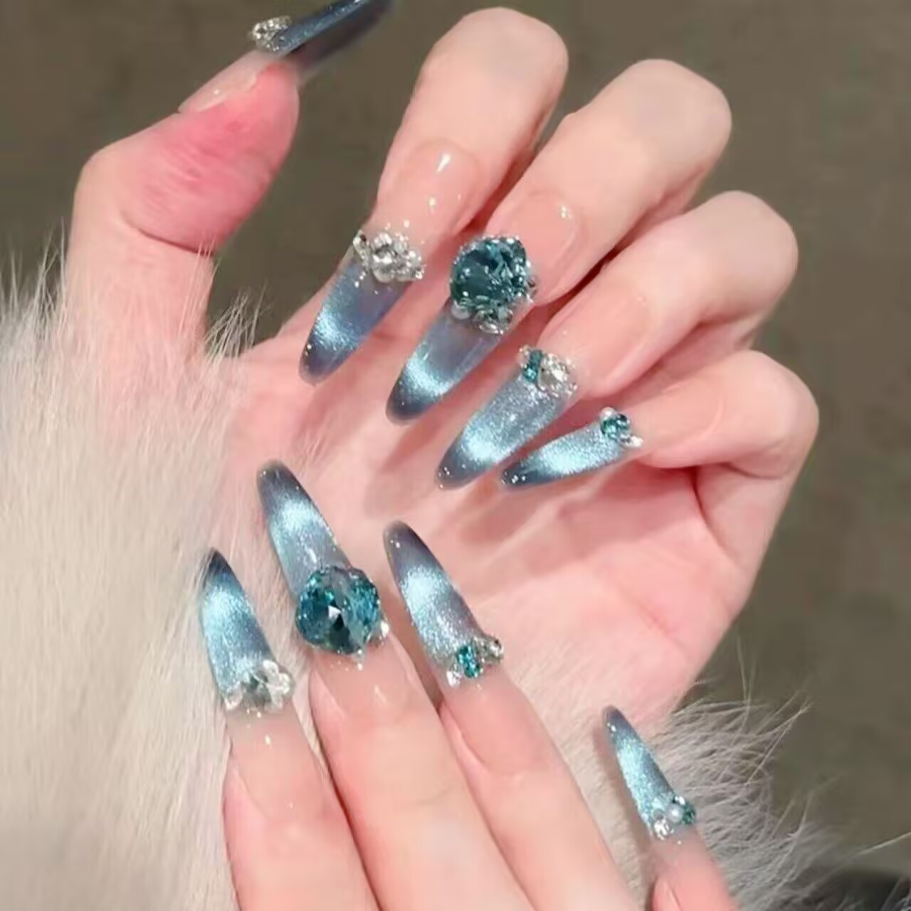 handmade nail blue french  eye thin dog long wear nail polish piece finished product factory wholesale nail stickers