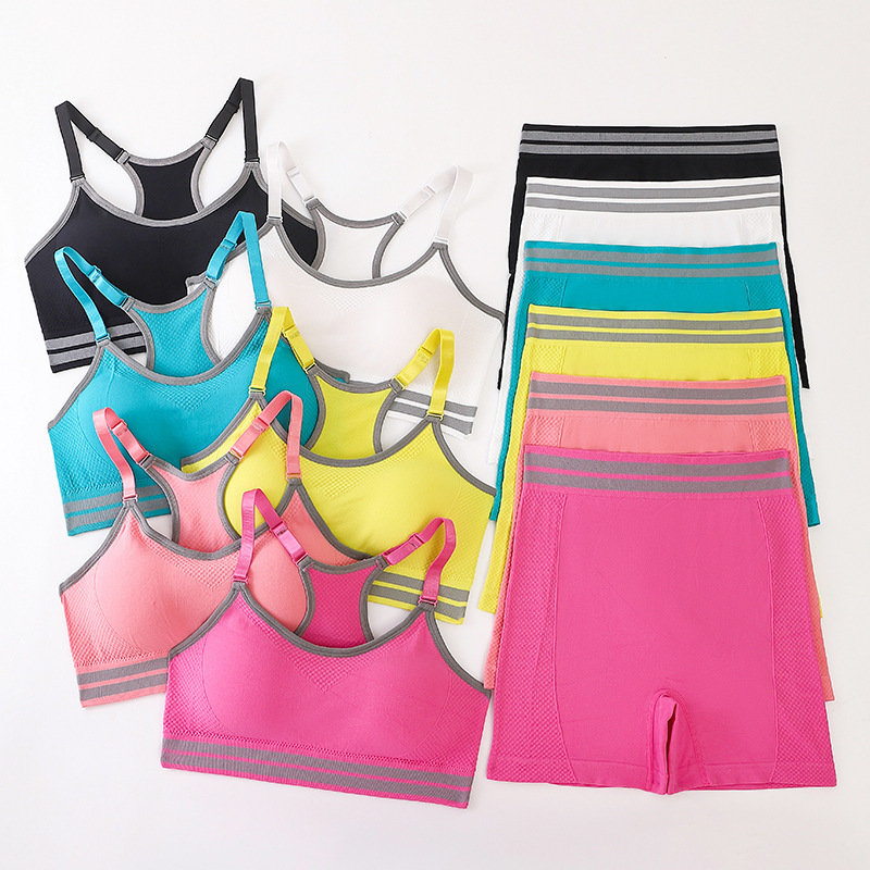 Cross-border Women's Color Contrast Sports Bra Women's Adjusting Beautiful Back Push-up Shockproof Running Fitness Yoga Underwear Women's Shorts