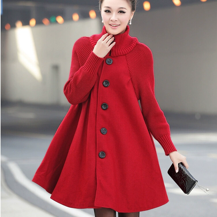 Woolen demi-season long trench coat, jacket, Korean style, plus size, mid-length