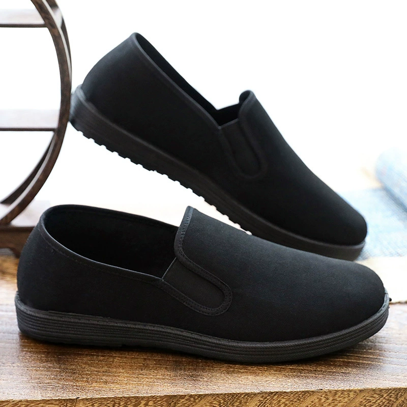 Старая пекинская обувь из ткани толстая, нескользкая и износостойкая мужская обувь для защиты труда удобная и дышащая мужская обувь полностью черная рабочая обувь