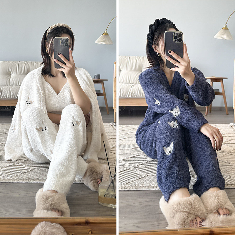 [Special Offer, Non-Refundable] Cute Bulldog Half-Velvet Pajama Set for Women, Soft and Comfortable, Couple's Loungewear