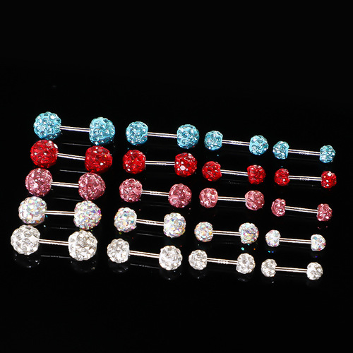 Small Titanium Steel Ear Cuff Full Drill Soft Clay Ball Ear Stud Double Head Round Bead Screw Thread Circular O L Ear Cuff Full Ear Bone
