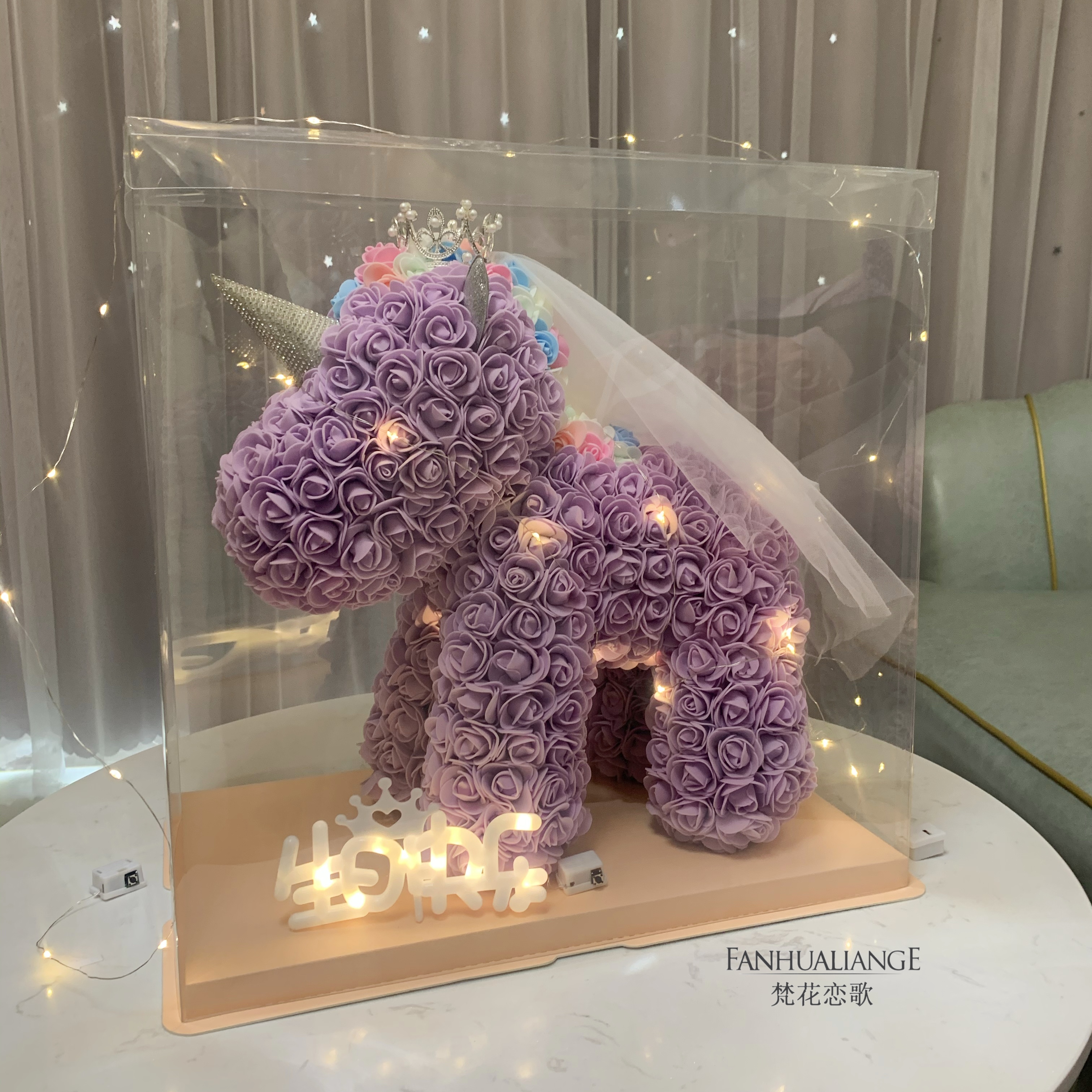 Unicornio flor inmortal rosa ramo caja de regalo de regalo para el día de San Valentín para la novia esposa y amiga