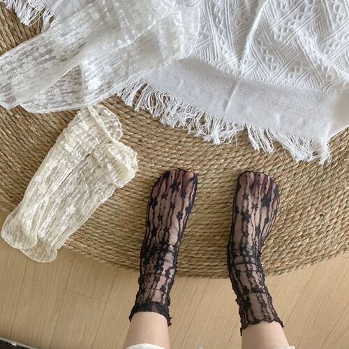 Lace Flower Mesh Stockings for Girls, Fresh and Minimalist, Floral Pattern, Breathable, Japanese JK Style, Korean INS Style, Bunchy Socks, Summer Thin Version