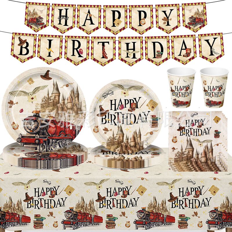 New Harry Potter Theme Birthday Party Decoration Magician Party Paper Plate Layout Banner Tableware Set