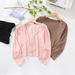 2025 Spring New Cardigan Buttonless Knitted Sweater Sweet Round Neck Knitted Sweater Long Sleeve Crop Top for Women