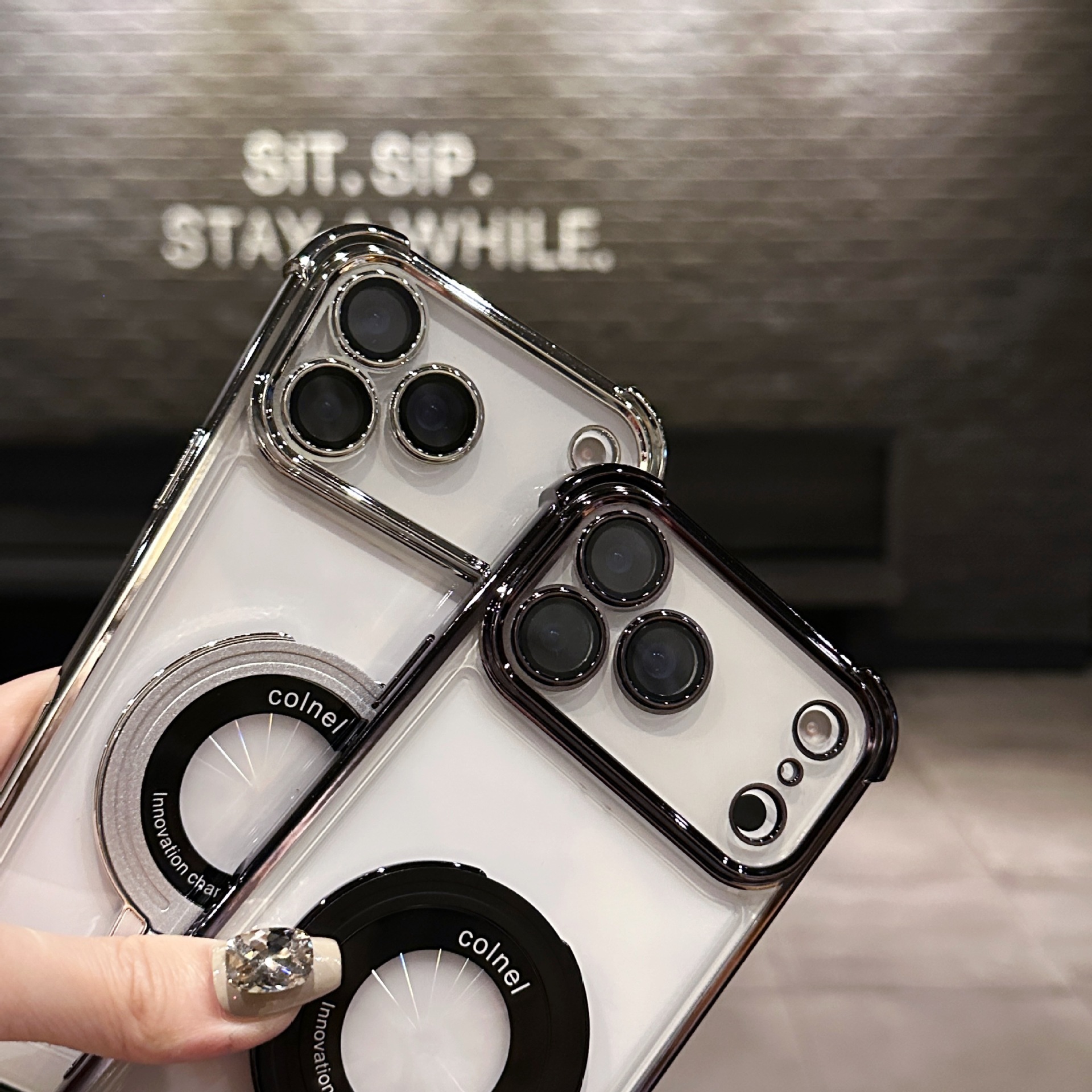 Punto de apoyo creativo excelente soporte de escudo para Apple 17PRO caso de teléfono celular galvanizado cuatro esquinas a prueba de caídas iPhone 16 caso suave
