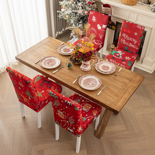 Cross-border Christmas chair covers New decorative dining chair covers Holiday decorative elastic chair back covers Christmas tablecloth chair covers