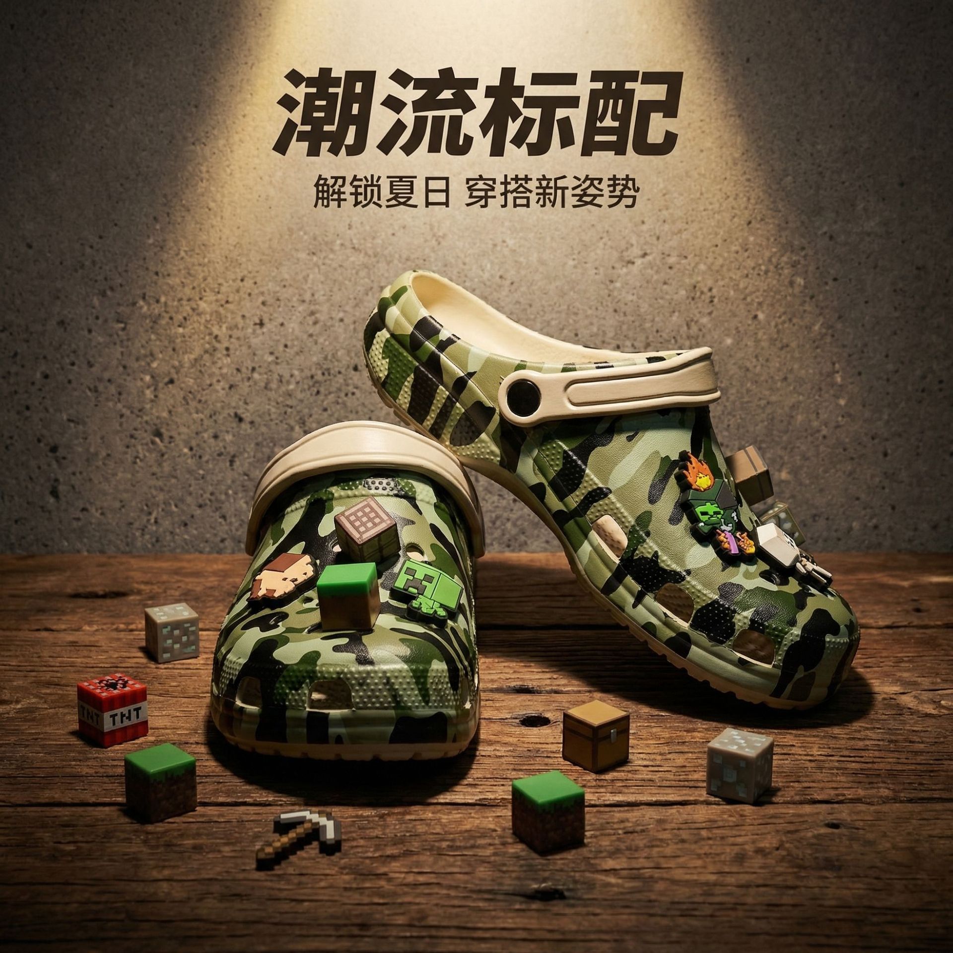 Nuevos zapatos de impresión de camuflaje transfronterizos, zapatos de agujero, zapatos de sandallas de pareja, zapatillas de moda para hombres y mujeres