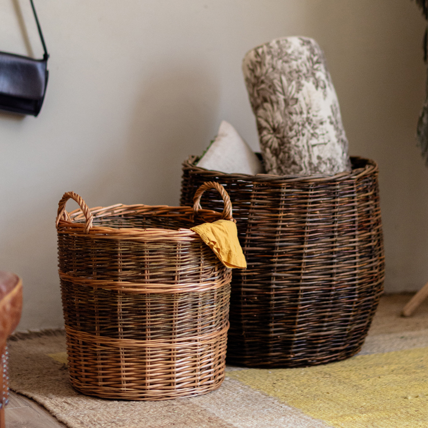 Cestas de almacenamiento de caña personalizadas tejidas a mano de gran capacidad de tela de ropa de alojamiento residencial de hoteles cestas de almacenamiento de ropa sucia