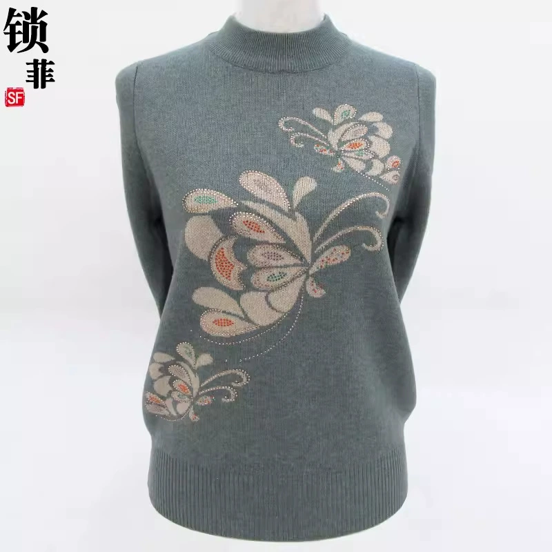 Мама толстый свитер осень-зима новый иностранный свитер 50 среднего и пожилого возраста женщина половинный воротник бабушка нижняя рубашка