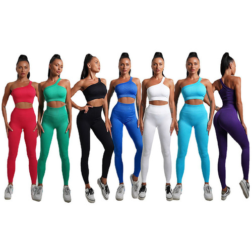 Carefully selected cross-border yoga wear suits, European and American fitness tops with chest pads, sports long-sleeved underwear, high-waist trousers wholesale
