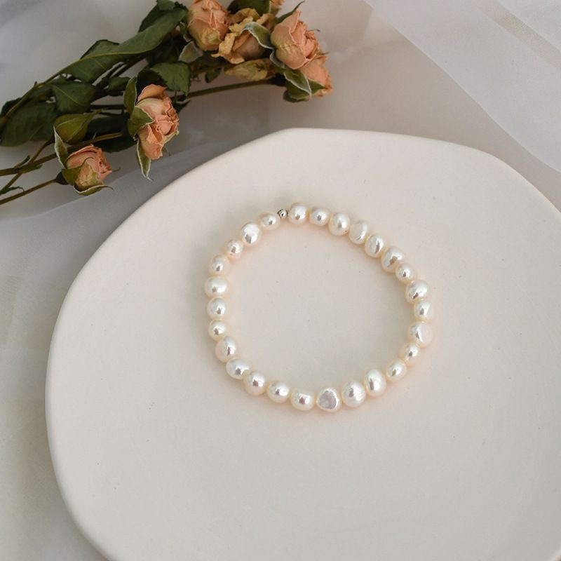 흰색 불규칙한 담수 진주 팔찌