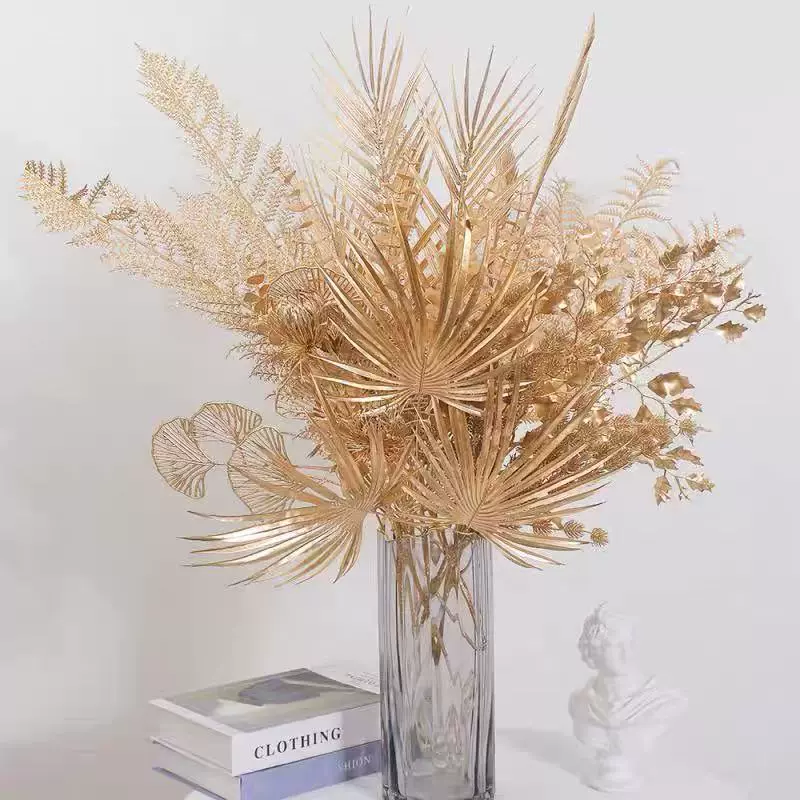 年宵花金色蝴蝶兰假花新年福桶插花装饰金色仿真花年宵花材尤加利