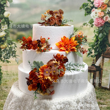 亚马逊新品INS风秋色玫瑰仿真蛋糕花装饰生日蛋糕婚礼蛋糕配饰花