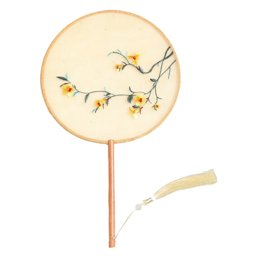 Abanico de grupo bordado Abanico de estilo antiguo Abanico femenino bordado Su Abanico de baile de estilo chino de mango largo Abanico de palacio Hanfu Abanico redondo cheongsam para niños