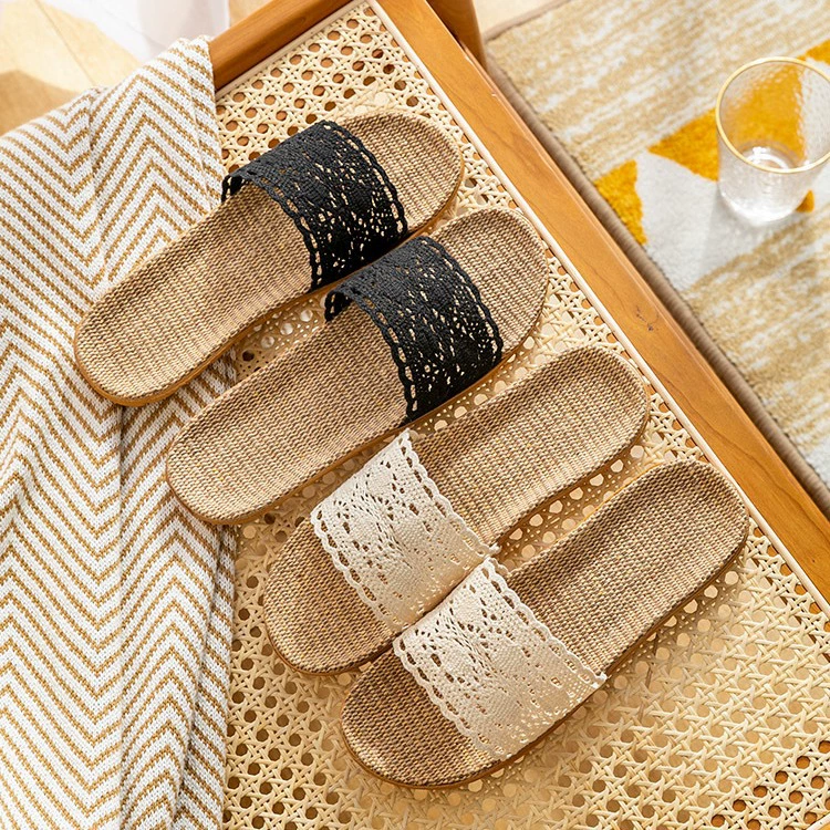 Летняя сеть красный кружевной дамы холодные тапочки для дома в помещении нескользящие полы для дома льняные тапочки для женщин летом