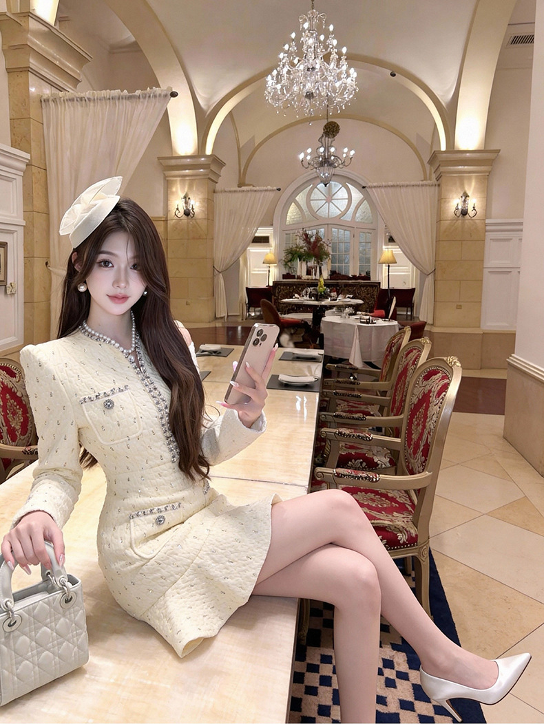 Đầm đuôi cá ôm body nữ đính kim cương phong cách thiên kim — màu mơ chi tiết 6