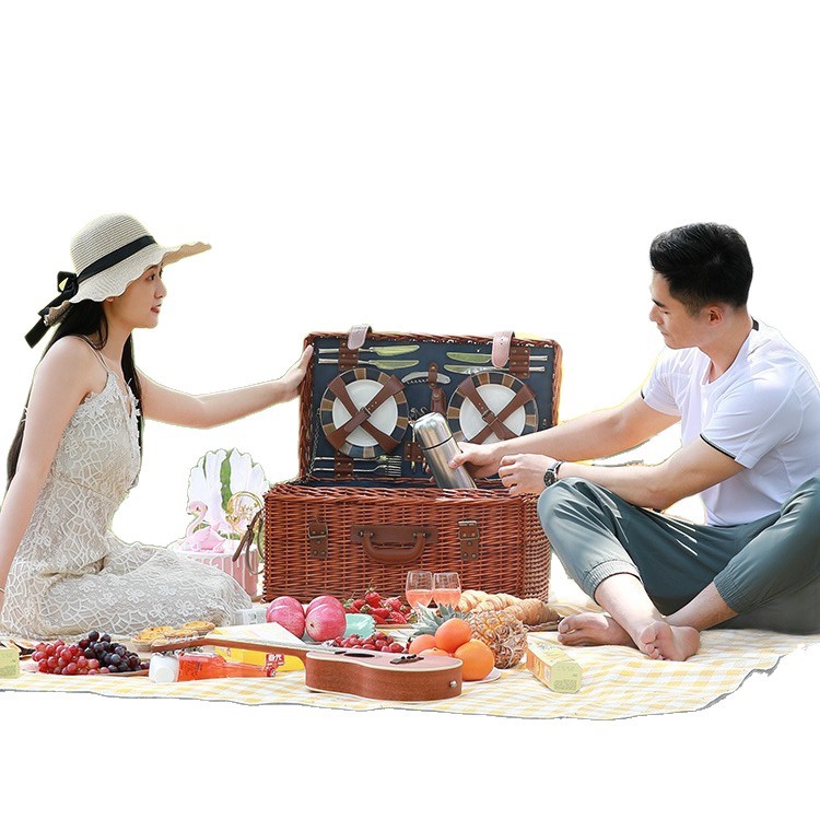 Cesta de picnic de gama alta de comercio exterior cesta de picnic tejida a mano de mimbre con cesta de verduras cesta tejida a mano de especificación múltiple