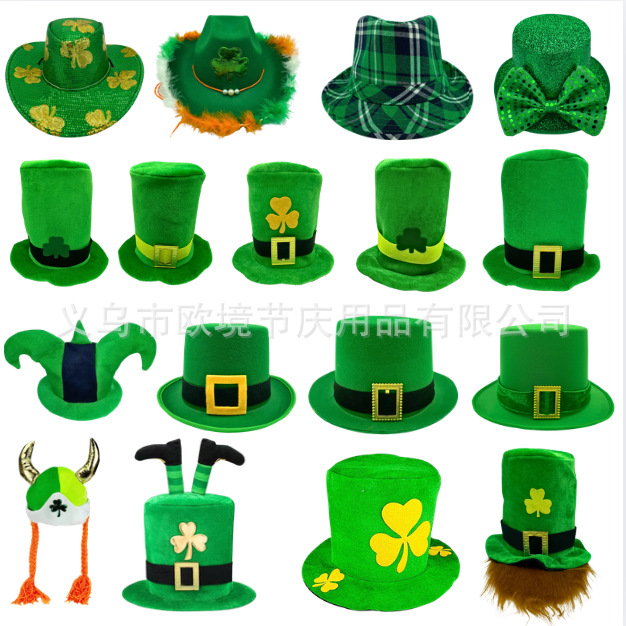 2026 Cross-Border Hot-Selling Irish Festival Hats, St. Patrick's Green Hats in Stock, Clover Hats in Stock