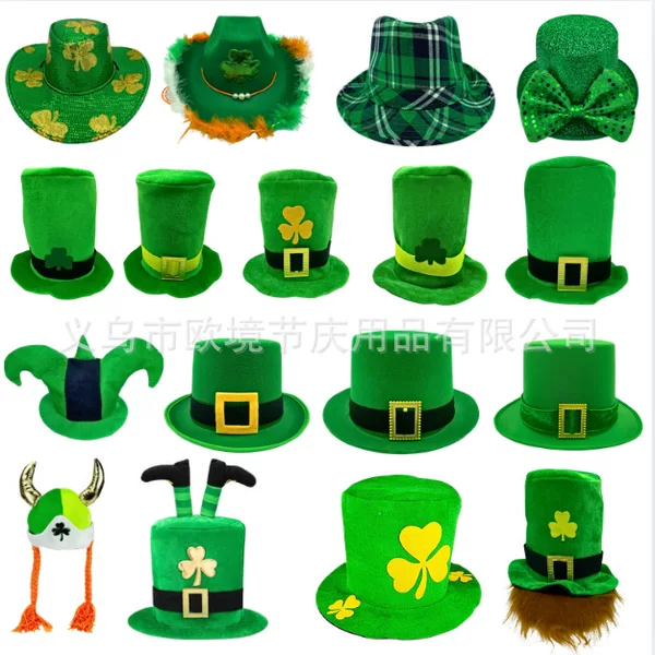 2026 Cross-Border Hot-Selling Irish Festival Hats, St. Patrick's Green Hats in Stock, Clover Hats in Stock
