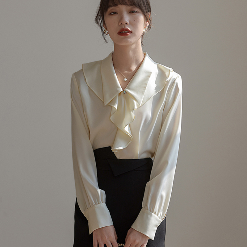 Ruffled shirt unique chic beautiful French sweet top Korean style wear professional shirt