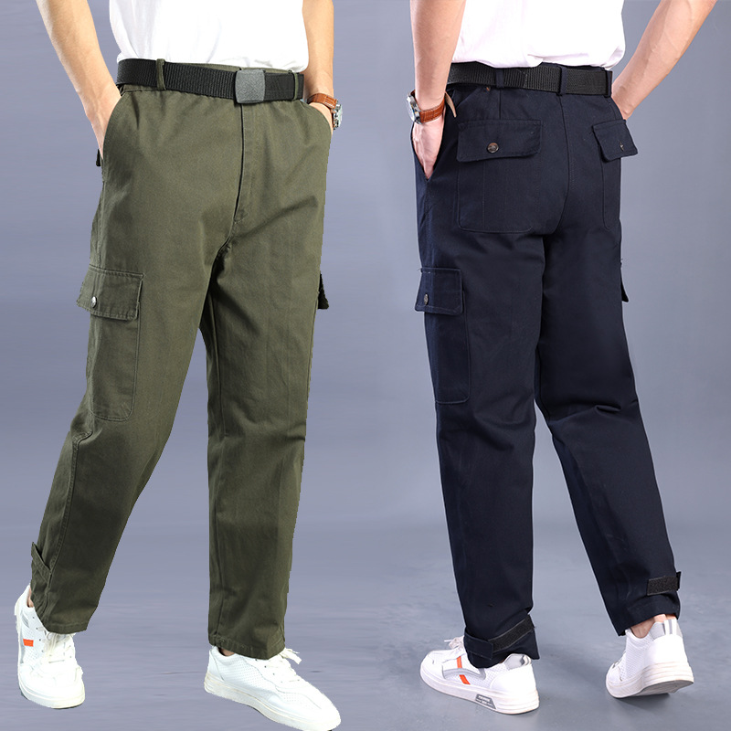Spring and Autumn Cargo Pants Men's Loose Straight Casual Pants Canvas Military Green Construction Site Auto Repair Factory Work Pants Wholesale
