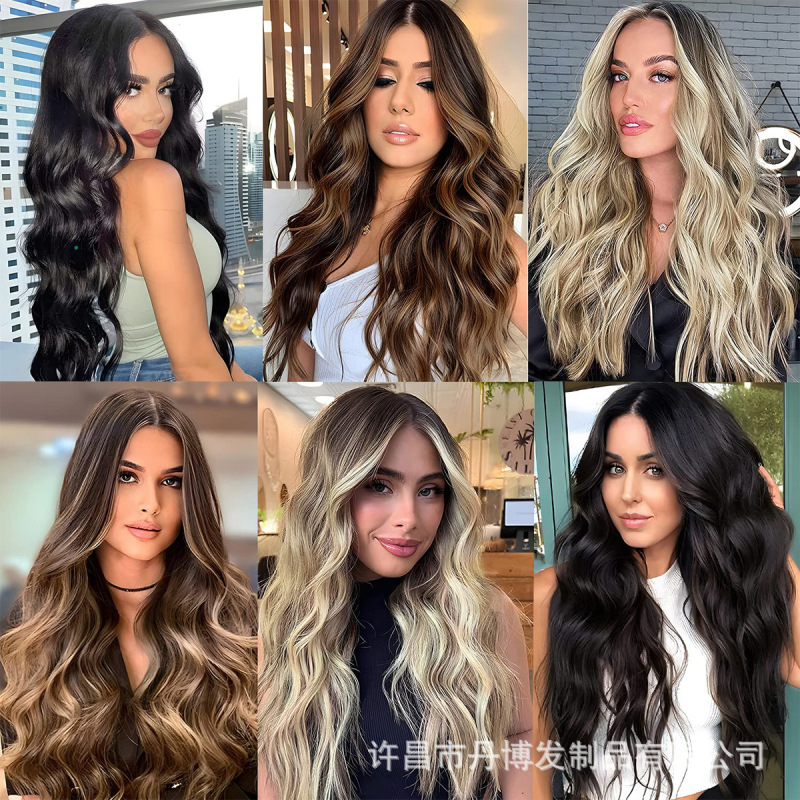 国境を越えた貿易ヨーロッパとアメリカのウィッグ 4 ピース水の波紋ヘアエクステンション自然に見えない模擬化学繊維巻き毛ウィッグ|undefined