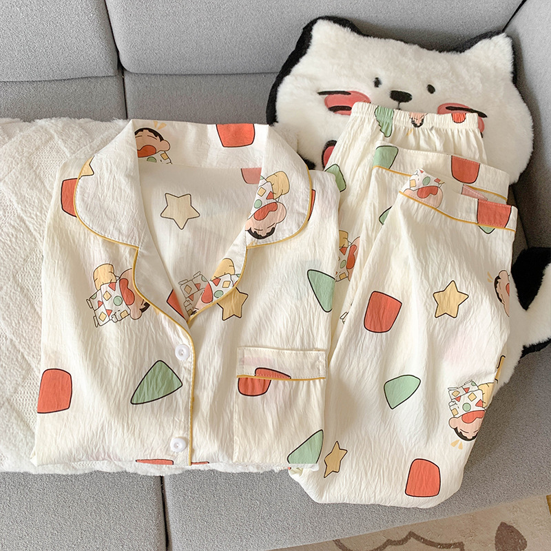 Source Factory Autumn Pajamas for Women, Cloud Cotton Autumn Cardigan with a Turn-Down Collar, Long-Sleeve Top and Long Pants, Simple and Comfortable Loungewear Set Source Factory Autumn Pajamas for Women, Cloud Cotton Autumn Cardigan with a Turn-Down Collar, Long-Sleeve Top and Long Pants, Simple and Comfortable Loungewear Set