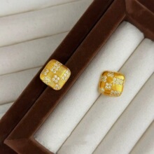 沙金饰品拉丝镶钻方糖耳钉女仿真黄金轻奢宫廷风小众耳环久不掉色
