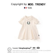 MDD法式小女孩连衣裙2025夏季新款娃娃领蕾丝边儿童短袖裙子跨境