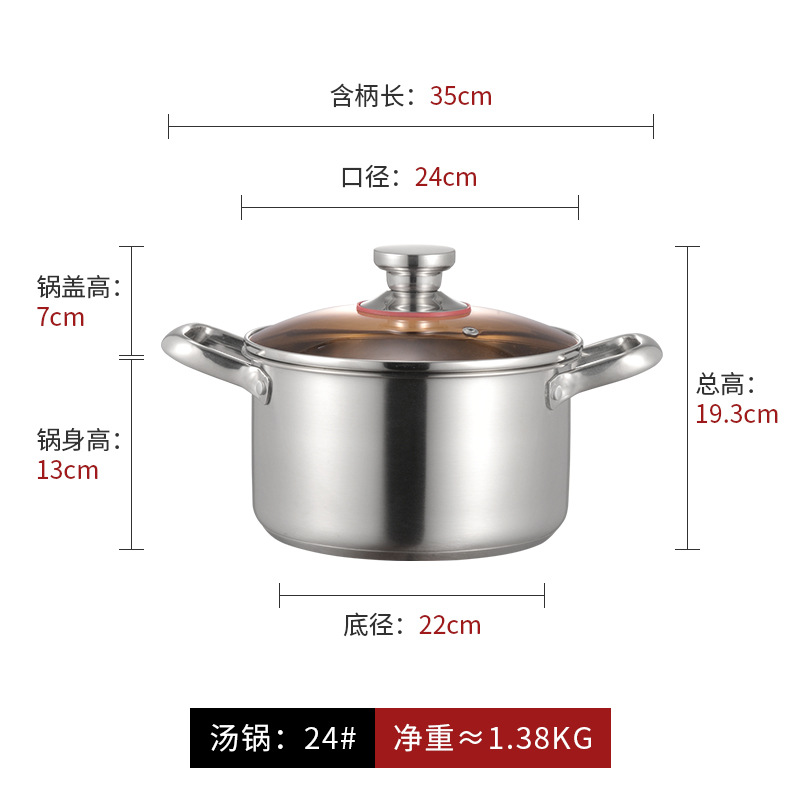 Olla de Sopa de Acero Inoxidable al por Mayor, Olla para Fideos Instantáneos con Doble Asa, Olla para Comida de Bebé, Olla de Gran Capacidad para el Hogar, Olla para Leche Gruesa para Regalo